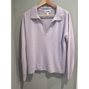 Filoro Womens 100% Cashmere Lavender Purple V-Neck Polo Sweater Large 2-Ply